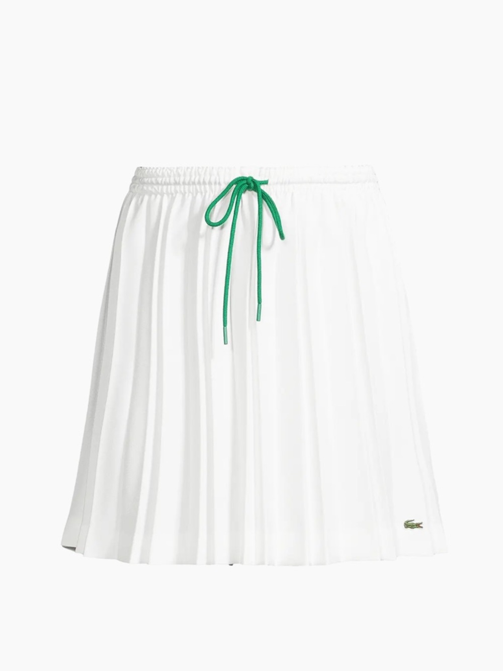 Lacoste White Pleated Skater Skirt with Green Drawstring